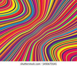 Bright dynamic background with twisted wavy lines of all colors rainbow Vector illustration