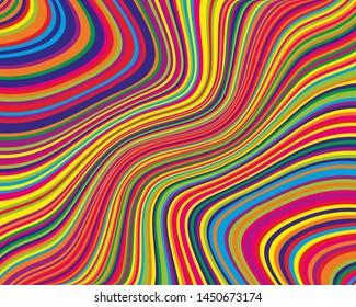 Bright dynamic background with twisted wavy lines of all colors rainbow Vector illustration