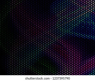 Bright dynamic background with wavy lines of circles, dots. Rounds of different scale neon color. Vector illustration