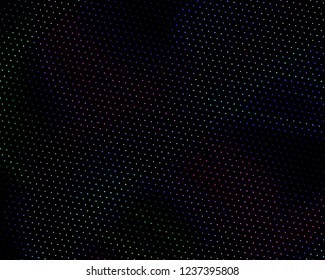 Bright dynamic background with wavy lines of circles, dots. Rounds of different scale neon color. Vector illustration