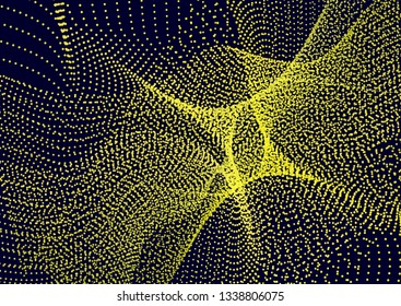 Bright dynamic background with wavy lines from circles, dots. Particles of different scale neon color on a dark background. Vector illustration of abstract technology background for your design.