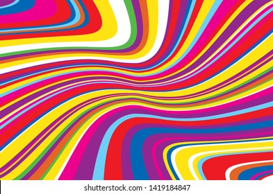 Bright dynamic background with wavy lines of all colors rainbow Vector illustration