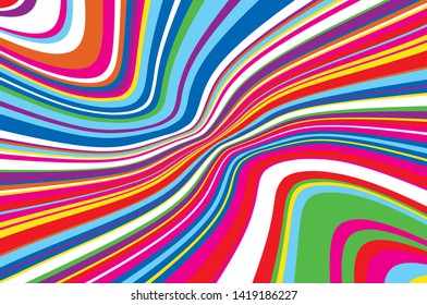 Bright dynamic background with wavy lines of all colors rainbow Vector illustration