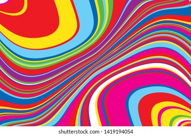 Bright dynamic background with wavy lines of all colors rainbow Vector illustration