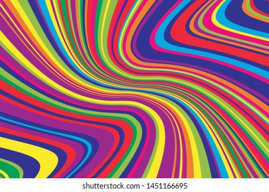 Bright dynamic background with wavy lines of all colors rainbow Vector illustration