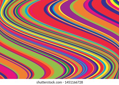 Bright dynamic background with wavy lines of all colors rainbow Vector illustration