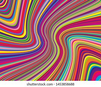 Bright dynamic background with wavy lines of all colors rainbow Vector illustration Psychedelic waves, lines