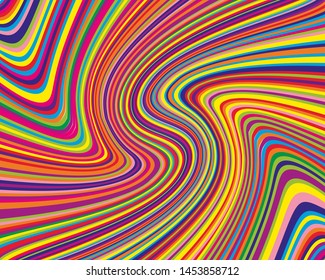 Bright dynamic background with wavy lines of all colors rainbow Vector illustration Psychedelic waves, lines