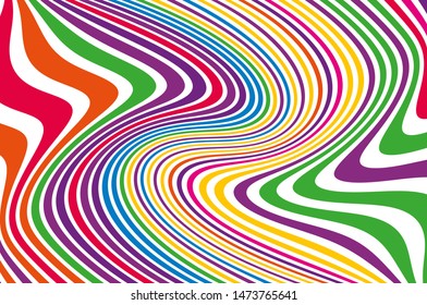 Bright dynamic background with wavy lines of all colors of the rainbow  Vector illustration
