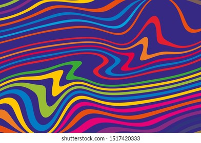 Bright dynamic background with wavy lines of all colors rainbow Vector illustration