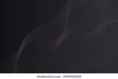 Bright Dynamic Element Sound Vector Black Background. Color Wave Smooth Template. Line Abstract Cover. Neon Shape Effect Pattern.