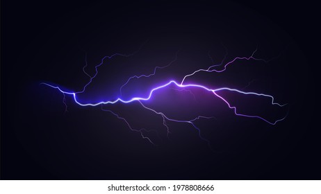 Bright Dynamic Lightning on Dark Sky. Realistic Natural Special Effect. Vector illustration