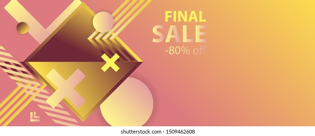 Bright dynamic simple geometric abstract final sale banner vector banner design. Color creative 3d universe with lines, dots
