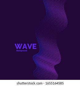 Bright dynamic wave of the points. Abstract vector background.