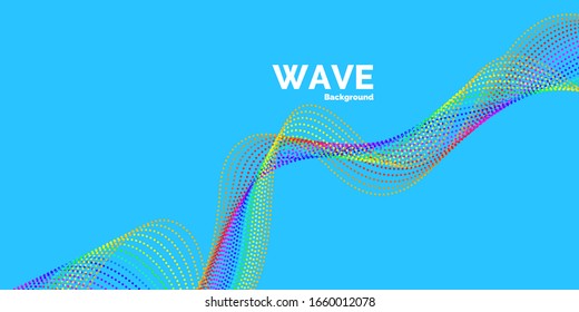 Bright dynamic wave of the points. Abstract vector background.