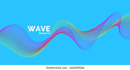Bright dynamic wave of the points. Abstract vector background.