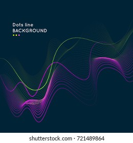 Bright dynamic wave of the points. Abstract vector background.
