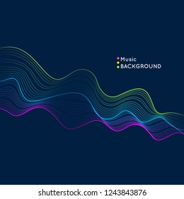 Bright dynamic waves of dots and lines. Abstract vector background.