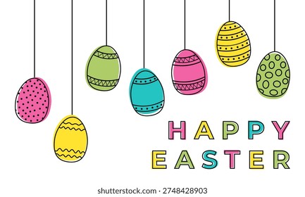 Bright Easter banner with hanging painted eggs