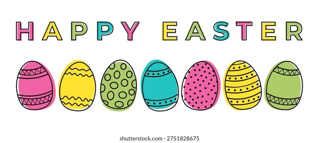 Bright Easter banner with painted eggs	
