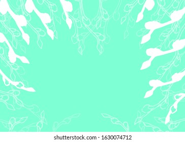 Bright easter celebration banner weeping willow sprig shape white silhouette with burgeons ornament paschal invitation card spring holiday design aqua menthe copy space stock vector illustration