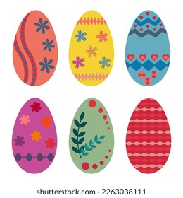 Bright Easter eggs decorated with different colors, with a variety of patterns.