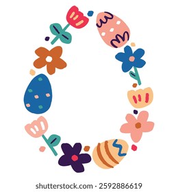 Bright Easter frame with colorful eggs and flowers, perfect for greeting cards, invitations, templates, social media posts, and prints. Ideal for festive designs and spring celebrations.







