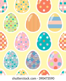 Bright easter seamless pattern with colorful eggs. Vector illustration