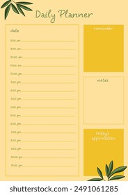 A bright and easy-to-use day planner with illustrations of tropical plants. Contain a section for schedules, notes, reminders