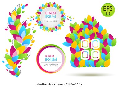 Bright Eco set from colorful leaves. Background collection. Vector house from colored leaves.