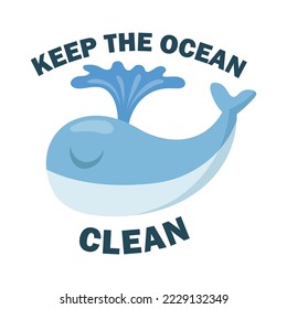 Bright ecology flat sticker. Blue whale calls to save the ocean isolated vector illustration. Nature protection and environment concept