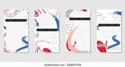 Bright editable template for Stories and Streams. Abstract elements in the form of brush strokes and colorful color spots. Vector illustration