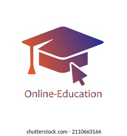 bright education vector logo with academic cap for online school symbol, internet e learning center distant online courses and training icon