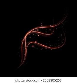 Bright effect of magical glow of Christmas glitter. Comet shine curved lines. Glowing wave of star dust, sparkling sparkles of magical starlight.