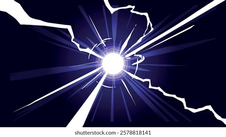 Bright electric energy burst with lightning cracks and glowing white center on a dark background. A powerful visual for electricity, power, and dynamic energy