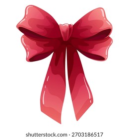 Bright and elegant decorative glossy red ribbon bow. Perfect for creation holiday designs, gift decoration, festive cards, packaging, celebration themes, and decorative elements.