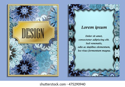 Bright elegant design for wedding invitations, birthday and greeting cards. Vector art with oriental motif. Shiny card with place for text.