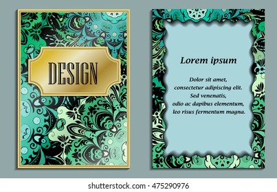 Bright elegant design for wedding invitations, birthday and greeting cards. Vector art with oriental motif. Shiny card with place for text