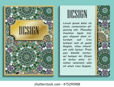 Bright elegant design for wedding invitations, birthday and greeting cards. Vector art with oriental motif. Shiny card with place for text.