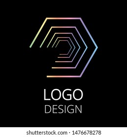 Bright elegant modern logo, gradient rainbow hexagons at the black background. Usable for design and web studios, shops, games, apps etc. Vector illustration