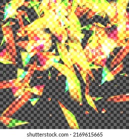 Bright Element Background Transparent Vector. Particle Fall Illustration. Yellow Dark Wallpaper. Orange Digital. Flare Greeting Template.