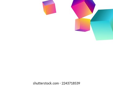Bright Element Vector White Background. Iridescent Geometric Block Template. Structure Brick Pattern. Gradient Polygon Perspective Brochure.