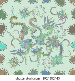 Of bright elements. Hand drawn Vector illustration. Seamless flower pattern can be used for wallpaper, website background, wrapping paper, invitation, flyer, banner or website.