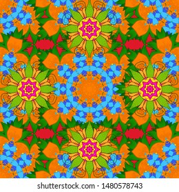 Of bright elements. Seamless flower pattern can be used for wallpaper, website background, wrapping paper, invitation, flyer, banner or website. Hand drawn Vector illustration.