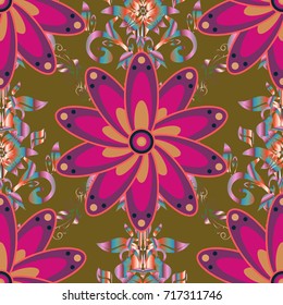 Of bright elements. Seamless flower pattern can be used for wallpaper, website background, wrapping paper, invitation, flyer, banner or website. Hand drawn Vector illustration.