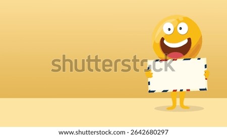 A bright emoji character smiling while holding a blank sign on emoji day