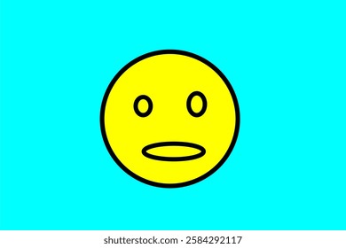Bright Emoji on Blue Background Expressing A Blank Emotion