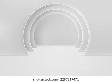 Bright empty interior with arc. 3d vector illustration