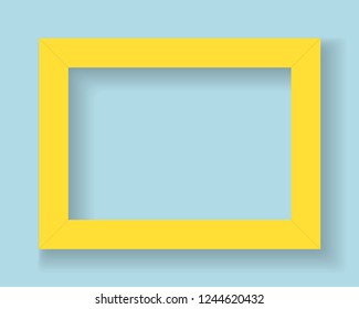 Bright Empty yellow border frame on light blue background with shadow. Vector illustration.