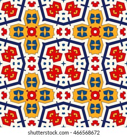 Bright ethnic abstract backdrop. Seamless pattern with oriental, old ornament on white background. Ornamental vivid wallpaper. Vector illustration